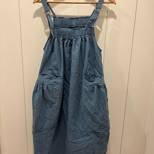 Blue Pinafore Overalls Dress - Casual Pocketed Bottoms
